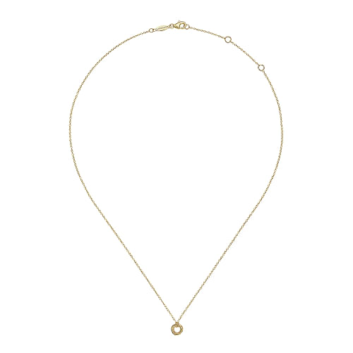 14K Yellow Gold Plain and Bujukan Beaded Interlocking Circles Pendant Necklace