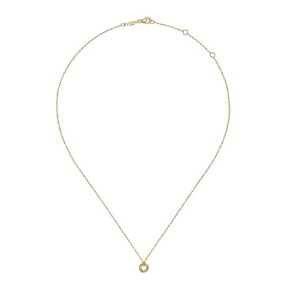 14K Yellow Gold Plain and Bujukan Beaded Interlocking Circles Pendant Necklace