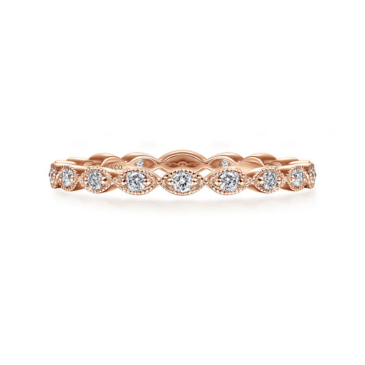 14K Rose Gold Marquise Station Diamond Stackable Ring