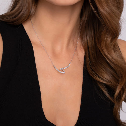 14K White Gold Diamond Swirled Spike Bar Necklace by Gabriel & Co.
