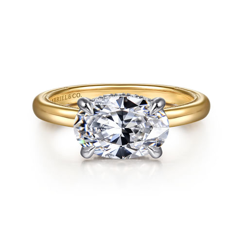 14K White and Yellow Gold East-West Diamond Oval Engagement Ring