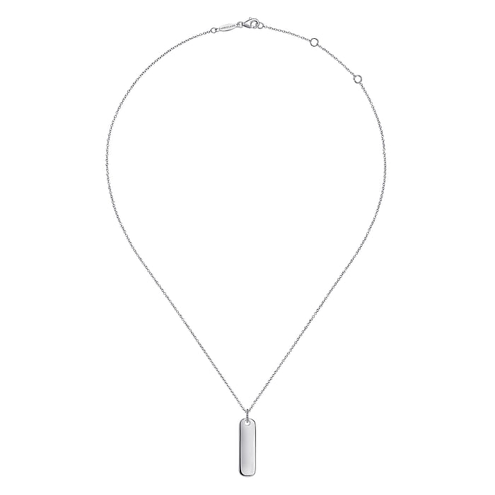 925 Sterling Silver Long Rectangular Pendant Necklace