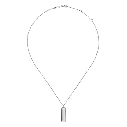 925 Sterling Silver Long Rectangular Pendant Necklace