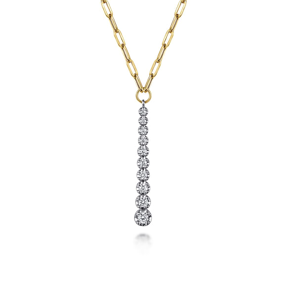 14K White and Yellow Gold Diamond Vertical Bar Link Necklace