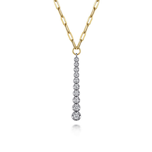 14K White and Yellow Gold Diamond Vertical Bar Link Necklace