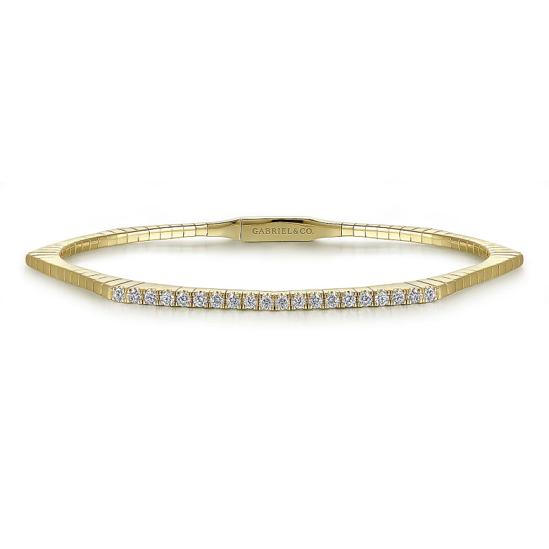 14K Yellow Gold Diamond Hexagon Shape Bangle