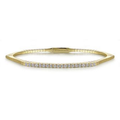 14K Yellow Gold Diamond Hexagon Shape Bangle