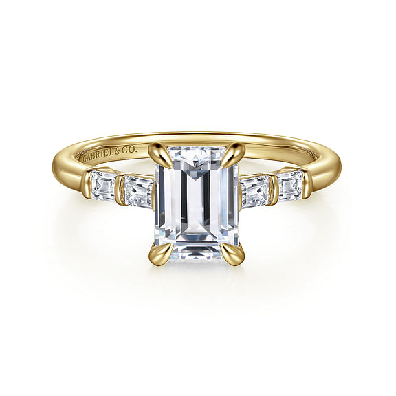 14K Yellow Gold Emerald Cut Diamond Engagement Ring