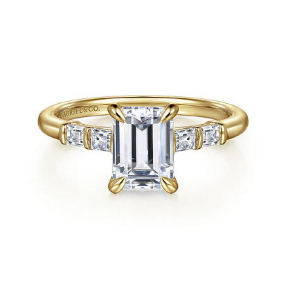 14K Yellow Gold Emerald Cut Diamond Engagement Ring