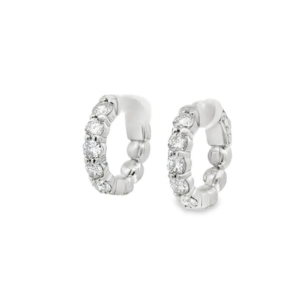 14K White Gold Diamond Huggie Earrings - 2.09 Carats