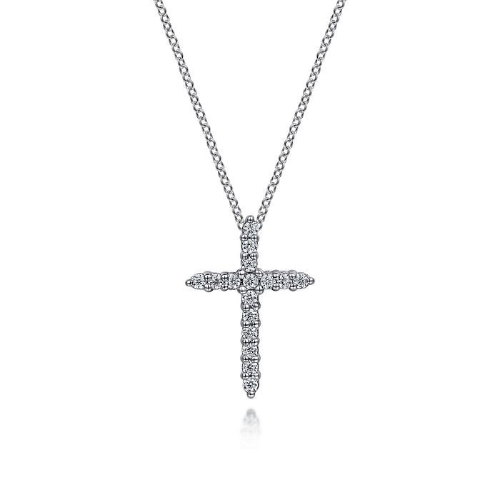 14K White Gold Diamond Cross Pendant Necklace