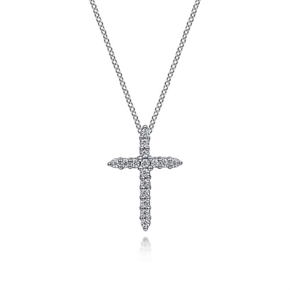 14K White Gold Diamond Cross Pendant Necklace