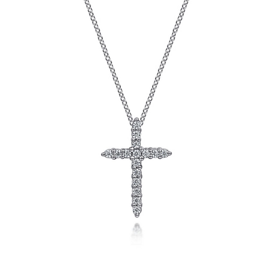 14K White Gold Diamond Cross Pendant Necklace