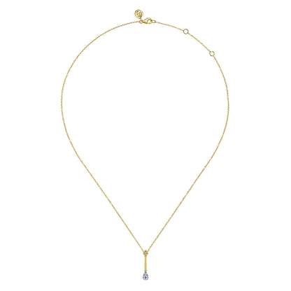 14K White and Yellow Gold Bujukan and Diamond Teardrop Pendant Necklace