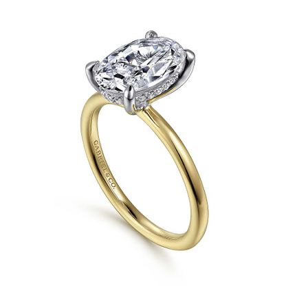 Cari - 14K White-Yellow Gold Hidden Halo Oval Diamond Engagement Ring