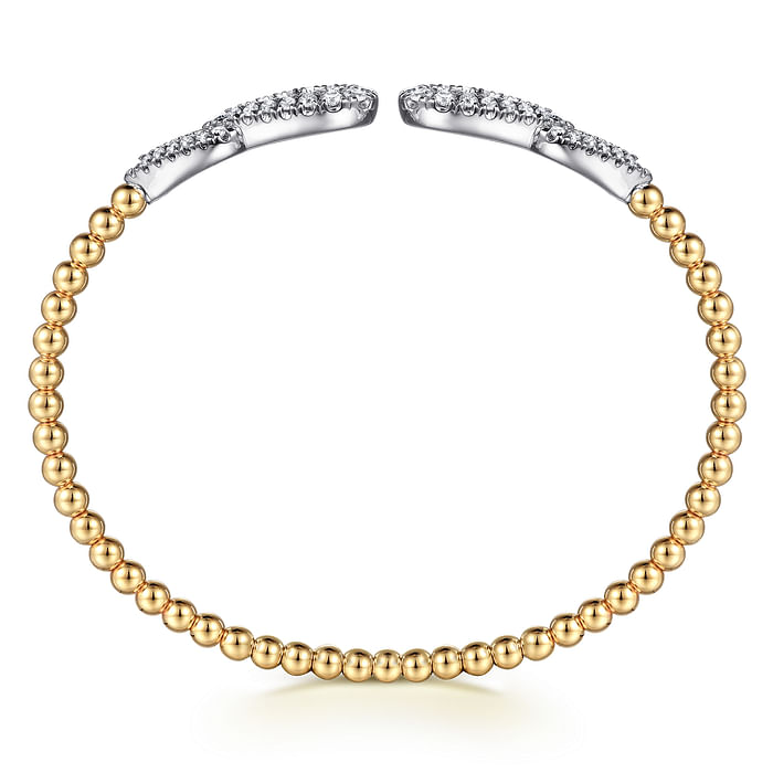 14K White and Yellow Gold Bujukan and Diamond Double Teardrop Open Bangle Bracelet