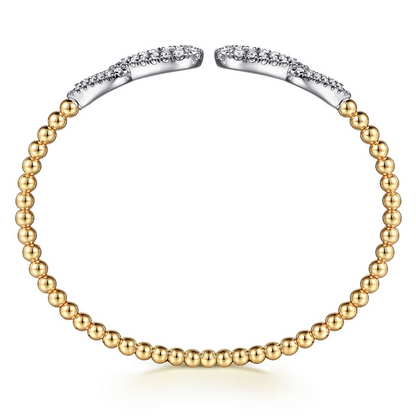 14K White and Yellow Gold Bujukan and Diamond Double Teardrop Open Bangle Bracelet
