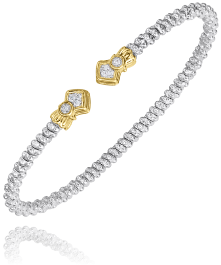 14K Yellow Gold and Sterling Silver Diamond Bangle Bracelet
