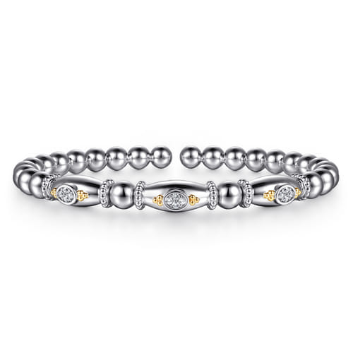 14K Yellow Gold and Sterling Silver Bujukan White Sapphire Bangle Bracelet (.15 CTW)