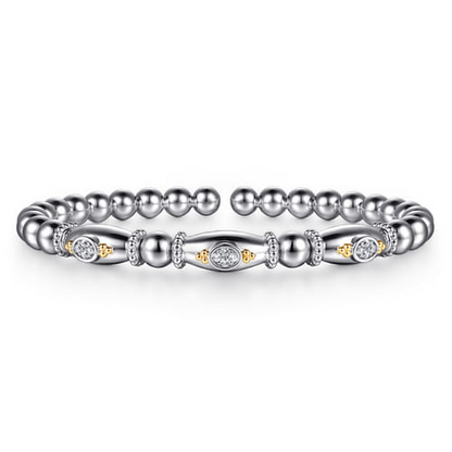 14K Yellow Gold and Sterling Silver Bujukan White Sapphire Bangle Bracelet (.15 CTW)