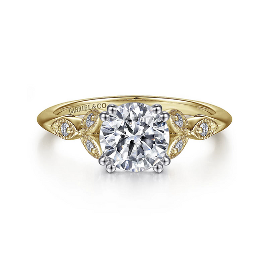 Celia - 14K White-Yellow Gold Round Diamond Engagement Ring