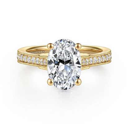 14K Yellow Gold Oval Lotus Diamond Engagement Ring