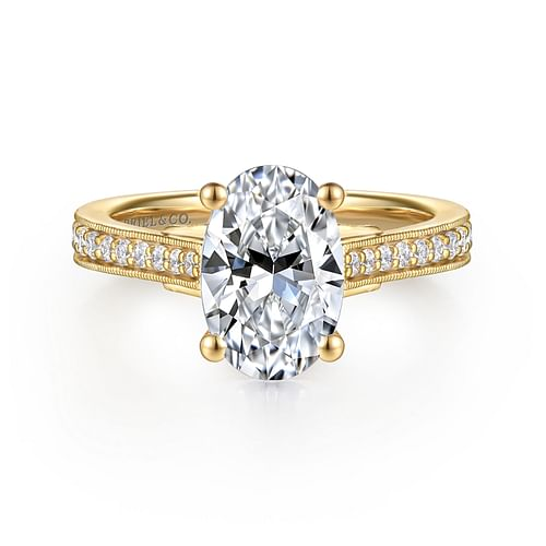 14K Yellow Gold Oval Lotus Diamond Engagement Ring