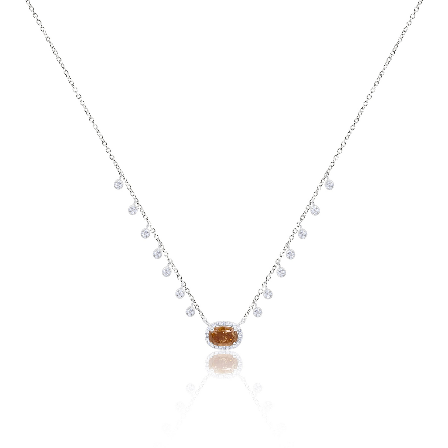 White Gold Brown Diamond and Bezel Necklace