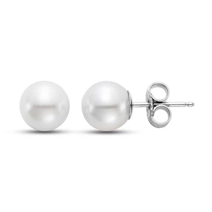 14K White Gold Akoya Pearl Studs - 8x8.5mm