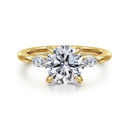 14K Yellow Gold Round Three Stone Diamond Engagement Ring