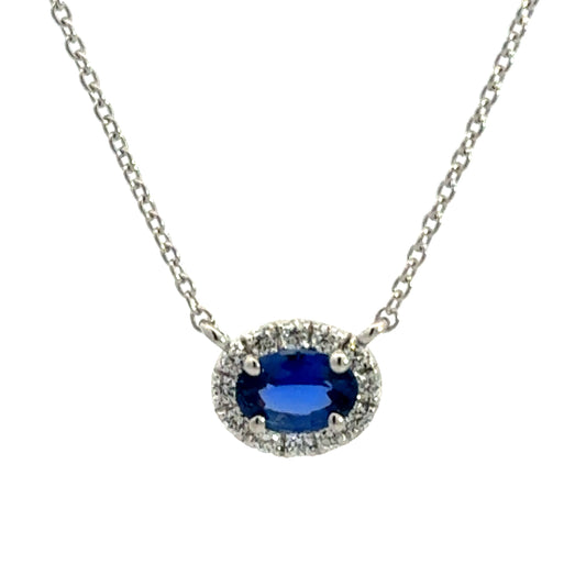 Diamond Halo and Sapphire Pendant Necklace