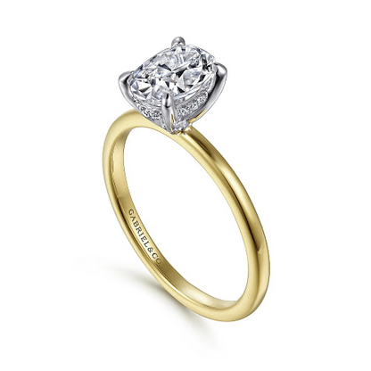 Cari - 14K White-Yellow Gold Hidden Halo Oval Diamond Engagement Ring