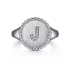 Gabriel & Co | 925 Sterling Silver Diamond Initial J Signet Ring
