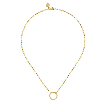 14K Yellow Gold Chain Necklace with Bujukan Circle