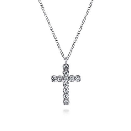 14K White Gold Diamond Cross Pendant Necklace