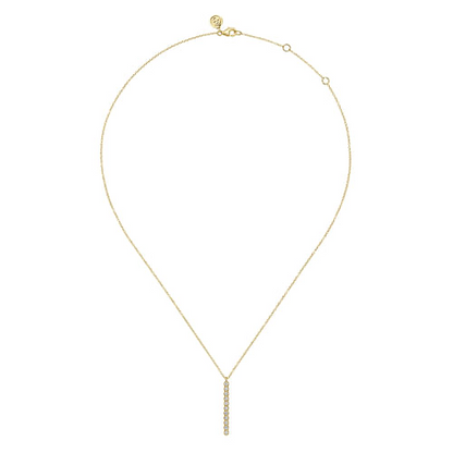 14K Yellow Gold Diamond Vertical Bar Y Pendant Necklace