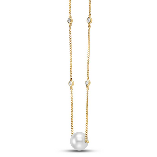 Diamond Bezel Chain & Pearl Necklace