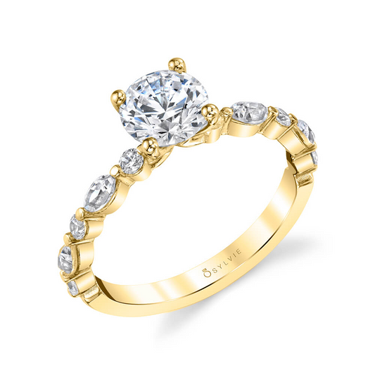 14K Yellow Gold Alternating Stone Engagement Ring - Felicity