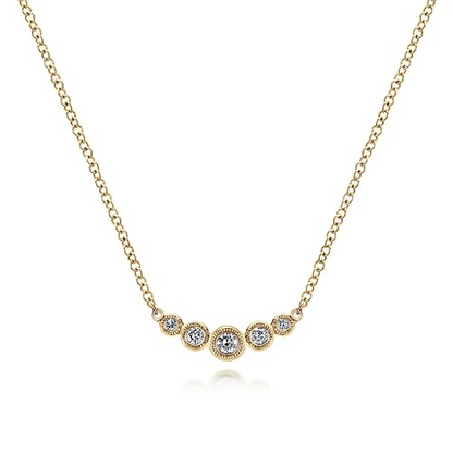 14K Yellow Gold Curved Diamond Bar Necklace