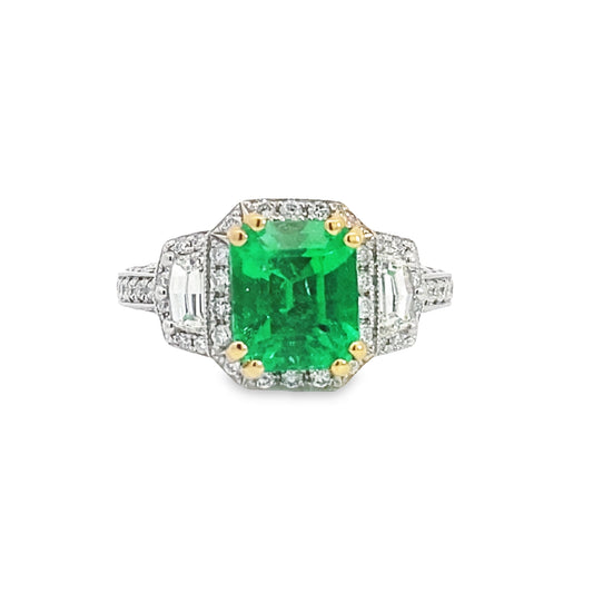 Two-Tone 14K Gold Diamond and Emerald Ring