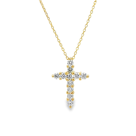 14K Yellow Diamond Cross Pendant Necklace