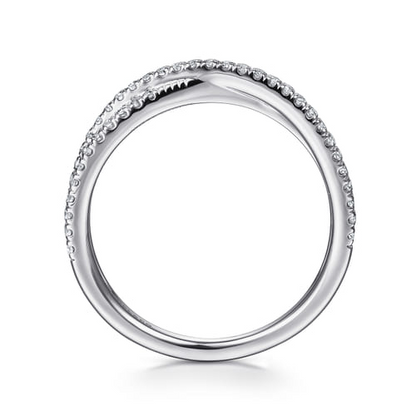 14K White Gold Criss Cross Diamond Stackable Ring