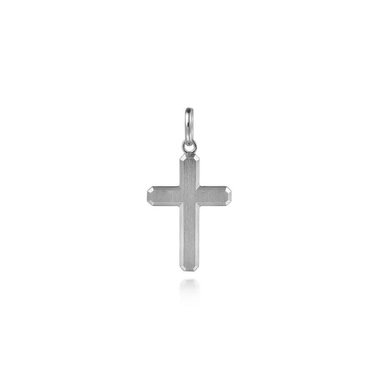 Sterling Silver Cross Pendant with Vertical Brush