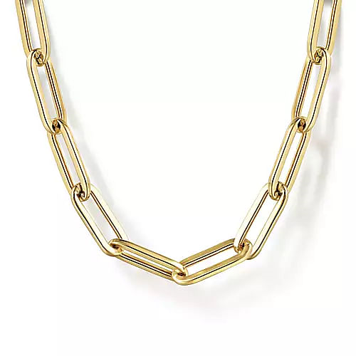 14K Yellow Gold Hollow Paper Clip Chain Necklace