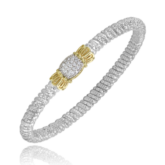 14K Yellow Gold and Sterling Silver Diamond Bangle Bracelet