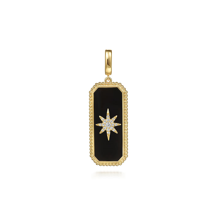 14K Yellow Gold Diamond and Onyx Bujukan Medallion Pendant