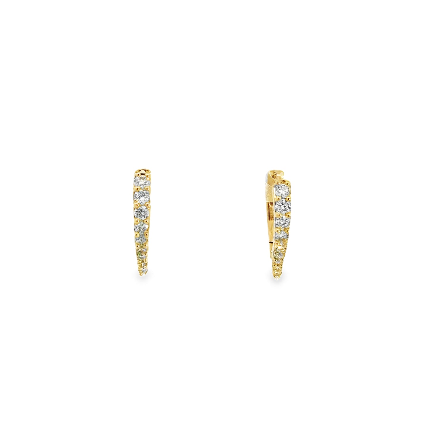 14K Yellow Gold Diamond Elongated Tapered Hoop Earrings