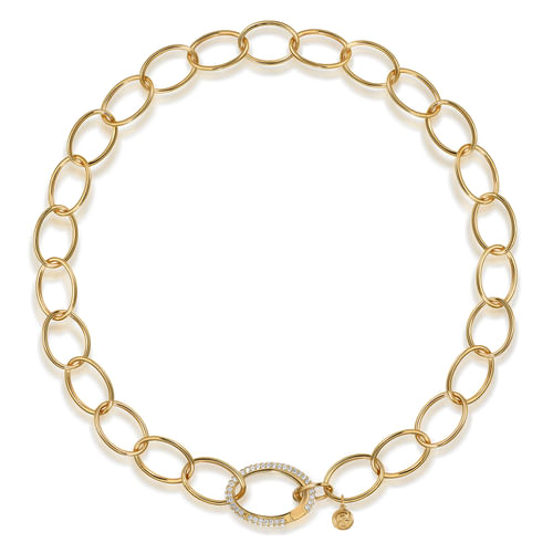 14K Yellow Gold Diamond Oval Lock Pendant - 1.30 Carats