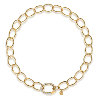 14K Yellow Gold Diamond Oval Lock Pendant - 1.30 Carats