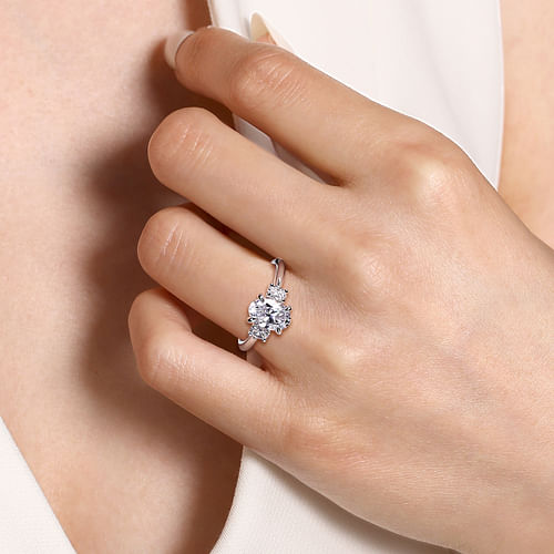 14K White Gold Oval Three Stone Diamond Engagement Ring